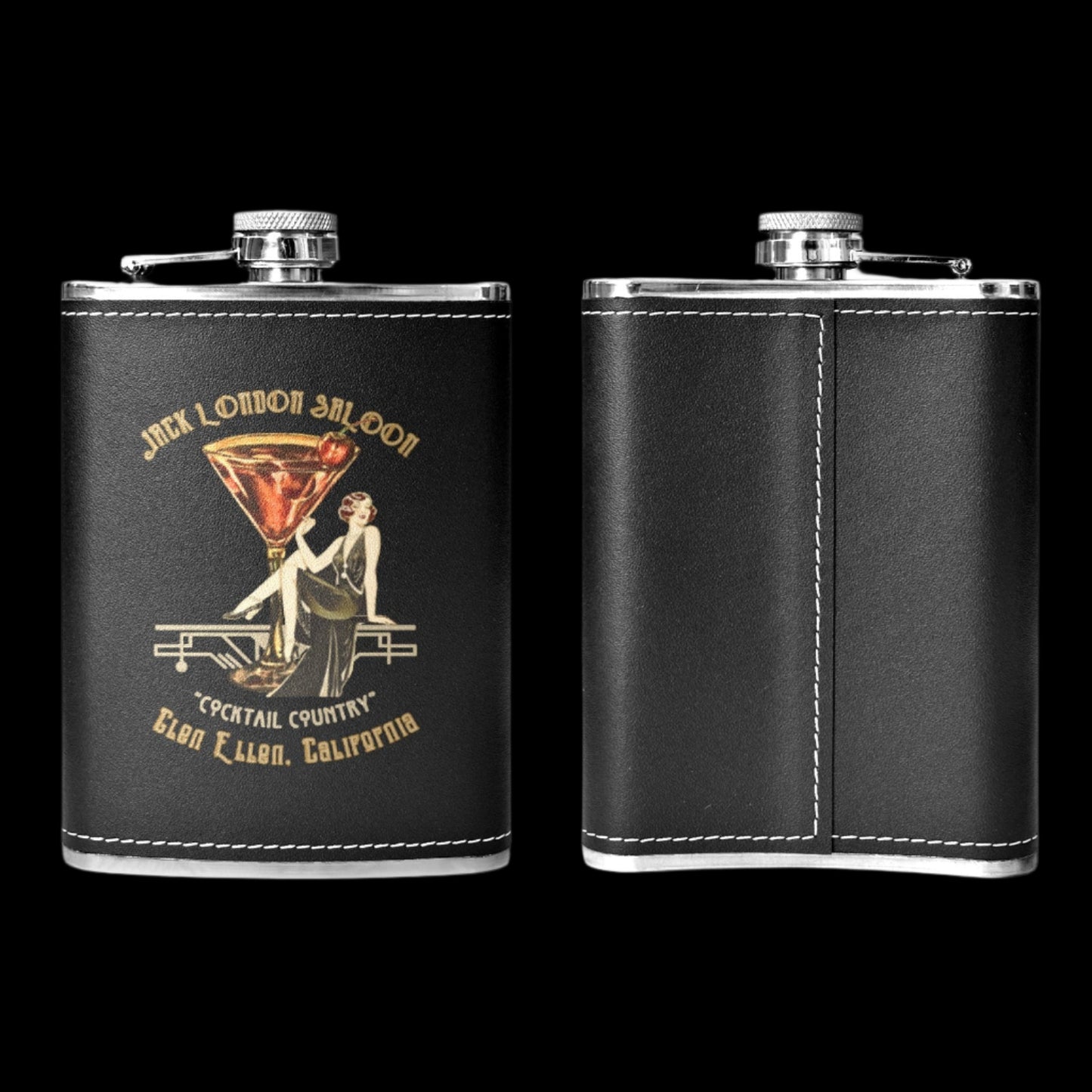 Jack London Saloon Leather Flask 8oz Black Leather Hip Flask