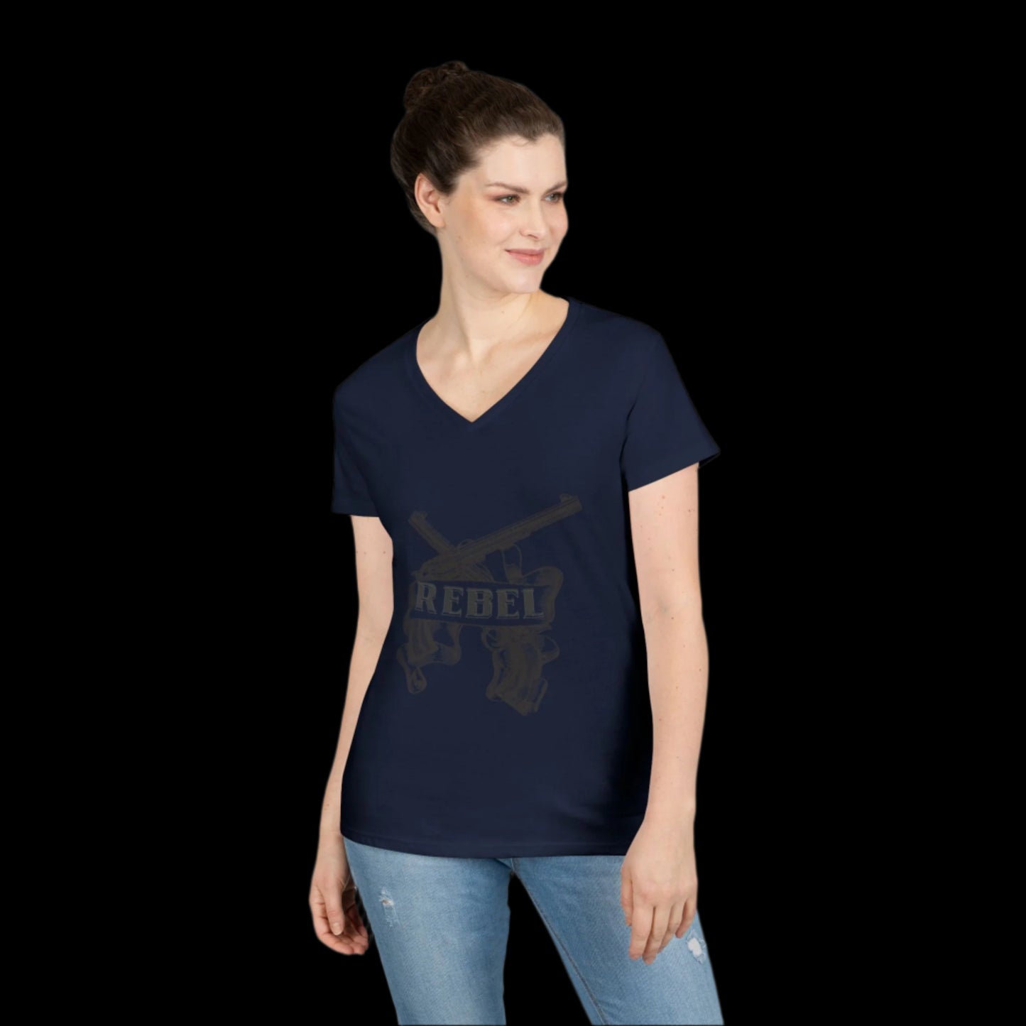 REBEL GUNMETAL Ladies' V-Neck T-Shirt