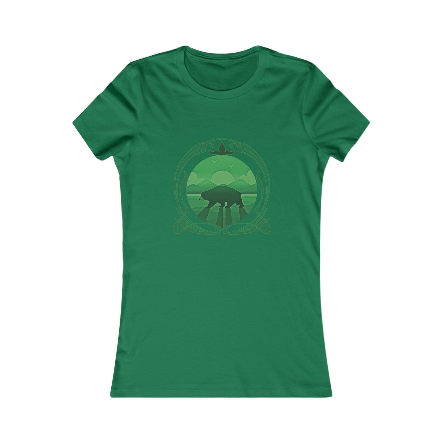 Women's Graphic Tee - Green California Bear Art Nouveau Design