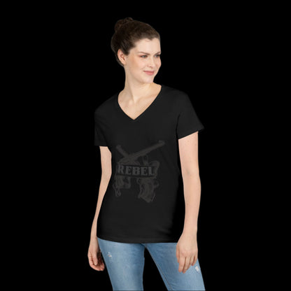 REBEL GUNMETAL Ladies' V-Neck T-Shirt