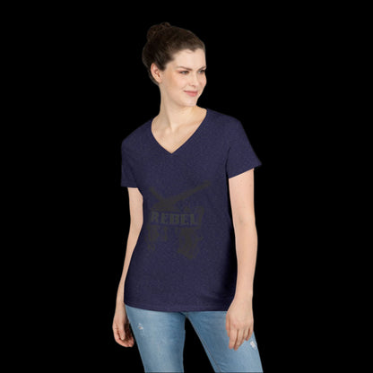 REBEL GUNMETAL Ladies' V-Neck T-Shirt