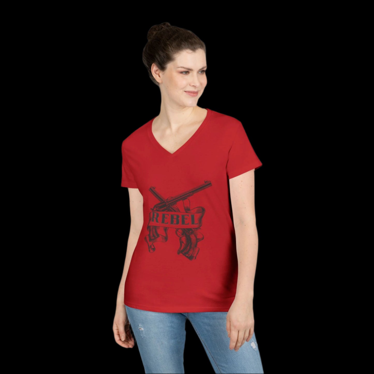 REBEL GUNMETAL Ladies' V-Neck T-Shirt