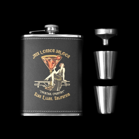 Jack London Saloon Leather Flask 8oz Black Leather Hip Flask