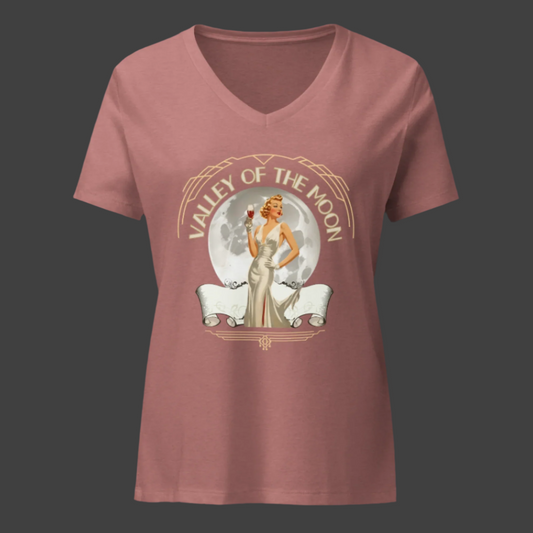 "Valley of the Moon Pinup" Women’s V-Neck T-Shirt